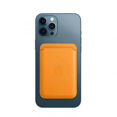 Porte-cartes en cuir avec MagSafe Compatible pour iPhone - Pavot de Californie