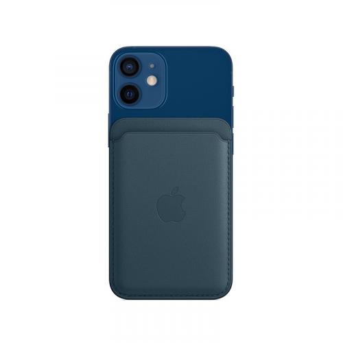 Porte-cartes en cuir avec MagSafe Compatible pour iPhone  - Bleu baltique