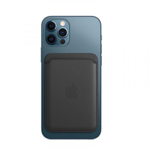 Porte-cartes en cuir avec MagSafe Compatible pour iPhone - Noir