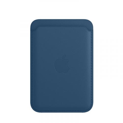 Porte-cartes en cuir avec MagSafe Compatible pour iPhone - Bleu