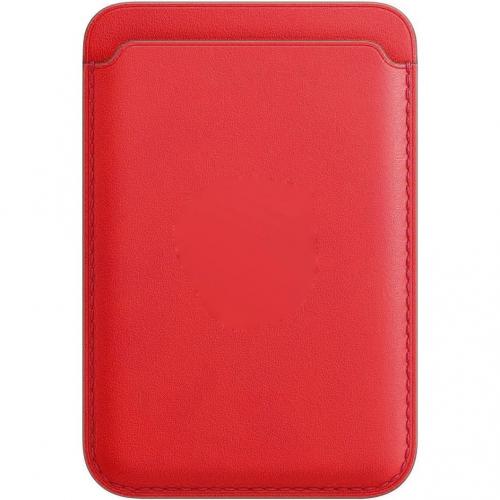 Porte-cartes en cuir avec MagSafe Compatible pour iPhone - Rouge coquelicot