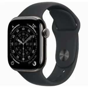 Apple Watch Series 11, Boîtier en Titane Ardoise (GPS/46 mm) Bracelet Sport Noir - S/M