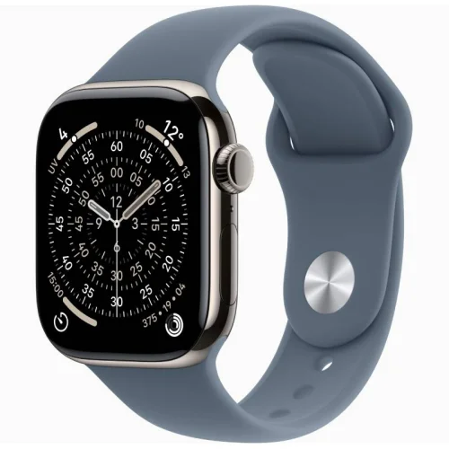 Apple Watch Series 11, Boîtier en Titane Naturel (GPS + Cellular/46 mm) Bracelet Sport Bleu maritime - S/M