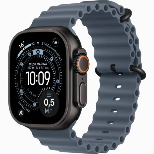 Apple Watch Ultra 3 Boîtier 49 MM Boîtier en titane noir (49 mm/GPS-Cellular)  - Bracelet Océan Bleu maritime Image principale