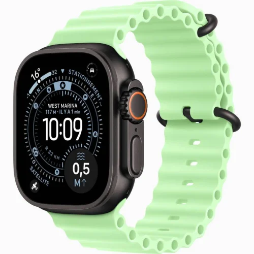Apple Watch Ultra 3 Boîtier 49 MM Boîtier en titane noir (49 mm/GPS-Cellular)  - Bracelet Océan Vert fluo Image principale