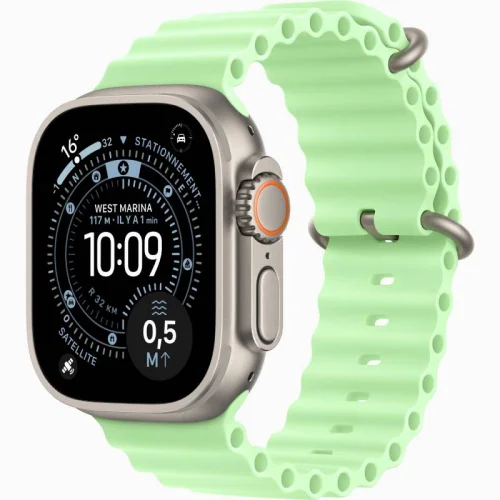 Apple Watch Ultra 3 Boîtier 49 MM Boîtier en titane naturel (49 mm/GPS-Cellular)  - Bracelet Océan Vert fluo Image principale