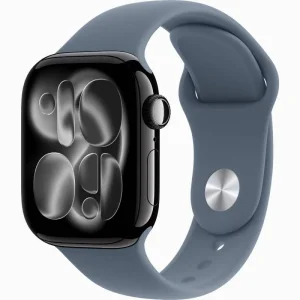 Apple Watch Series 11 GPS + Cellular 42 mm en Aluminium Noir de jais - Bracelet Sport Bleu maritime Image principale