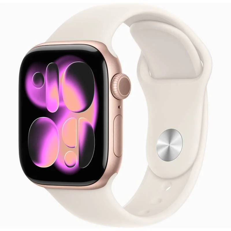 Apple Watch Series 11 GPS + Cellular 42 mm en Aluminium Or rose - Bracelet Sport Lumière stellaire