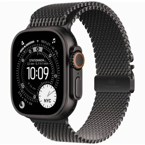 Apple Watch Ultra 3 Boîtier 49 MM Boîtier en titane noir (49 mm/GPS-Cellular) - Bracelet Milanais en titane Noir Image principale
