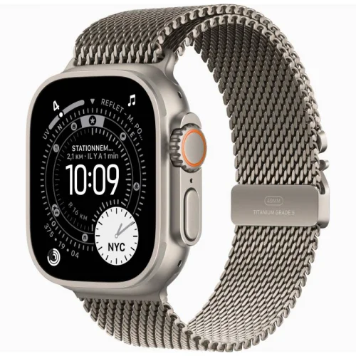 Apple Watch Ultra 3 Boîtier 49 MM Boîtier en titane naturel (49 mm/GPS-Cellular) - Bracelet Milanais en titane naturel Image principale