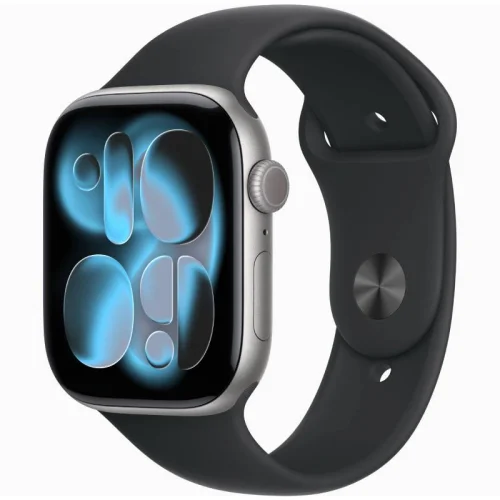 Apple Watch Series 11 GPS 46 mm en Aluminium Gris sidéral - Bracelet Sport Noir Image principale