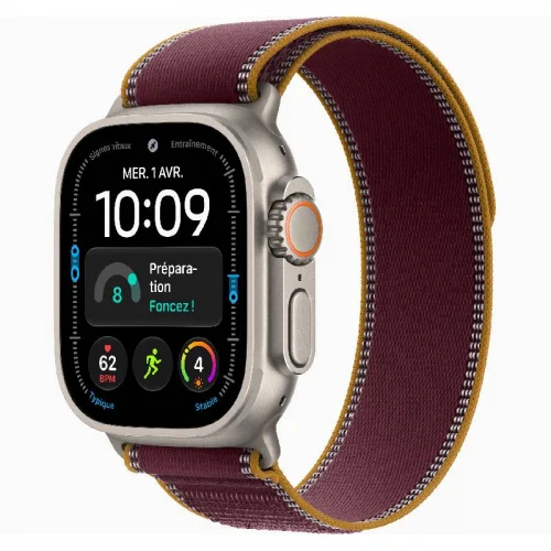 Apple Watch Ultra 4 Boîtier 49 MM en Titane NAturel (GPS + Cellular) Bracelet Boucle Trail - Bordeaux