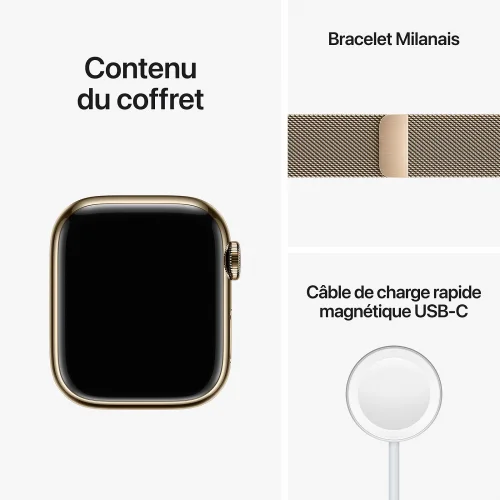 Apple Watch Series 8 Boîtier Acier inoxydable (41 MM/GPS-Cellular) - Bracelet Milanais / Or Image 3