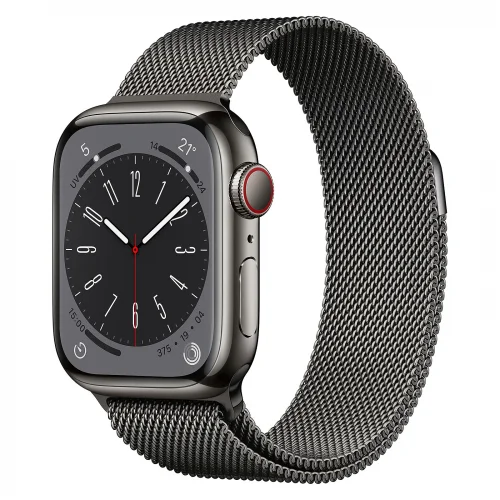 Apple Watch Series 8 Boîtier en Acier inoxydable (41 MM/GPS-Cellular) - Bracelet Milanais / Graphite Image 2