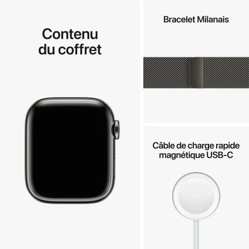Apple Watch Series 8 Boîtier en Acier inoxydable (41 MM/GPS-Cellular) - Bracelet Milanais / Graphite Image 3