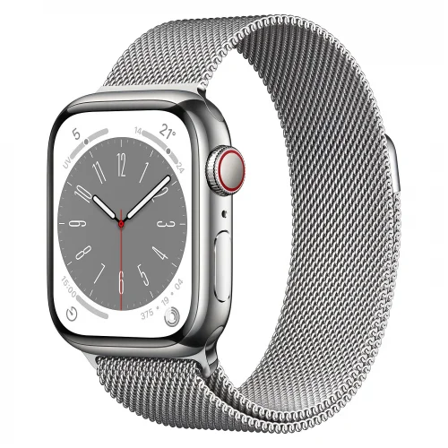 Apple Watch Series 8 Boîtier en Acier inoxydable (41 MM/GPS-Cellular) - Bracelet Milanais / Argent Image 2
