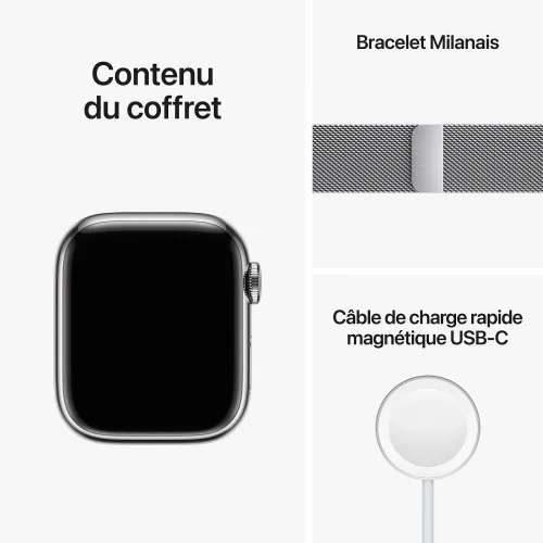 Apple Watch Series 8 Boîtier en Acier inoxydable (41 MM/GPS-Cellular) - Bracelet Milanais / Argent Image 3