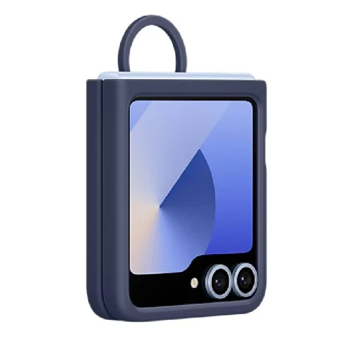 Samsung Coque en silicone pour Galaxy Z Flip6 avec anneau - Bleu nuit Image 1