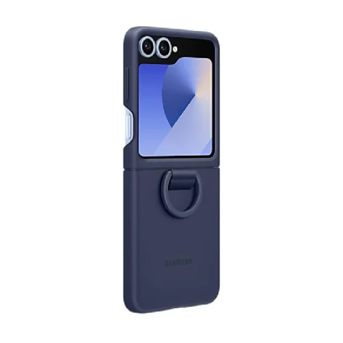 Samsung Coque en silicone pour Galaxy Z Flip6 avec anneau - Bleu nuit Image 2