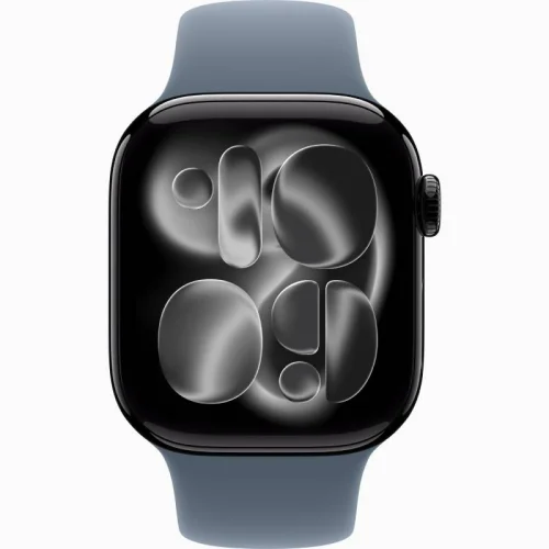 Apple Watch Series 11 GPS 46 mm en Aluminium Noir de jais - Bracelet Sport Bleu maritime Image 2