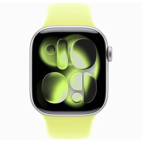 Apple Watch Series 11 GPS + Cellular 42 mm en Aluminium Argent - Bracelet Sport Jaune fluo Image 1