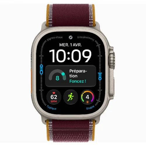 Apple Watch Ultra 4 Boîtier 49 MM en Titane NAturel (GPS + Cellular) Bracelet Boucle Trail - Bordeaux Image 1