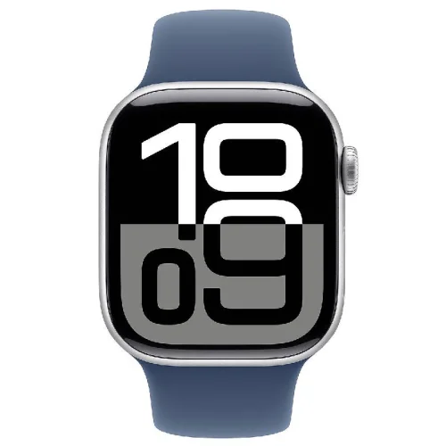 Apple Watch Series 10, Boîtier en aluminium argent (42 mm / GPS ) Bracelet Sport denim - M/L Image 4