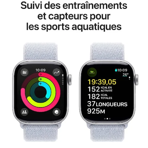 Apple Watch Series 10, Boîtier en aluminium argent (42 mm / GPS ) Boucle Sport nuée bleue Image 1