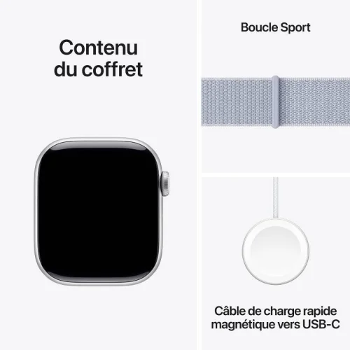 Apple Watch Series 10, Boîtier en aluminium argent (42 mm / GPS ) Boucle Sport nuée bleue Image 4