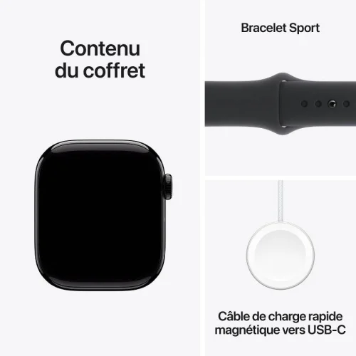 Apple Watch Series 10, Boîtier en aluminium Noir de jais (42 mm / GPS ) Bracelet Sport Noir - M/L Image 4