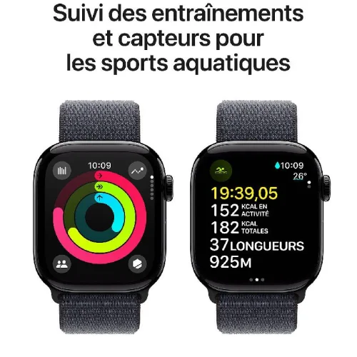 Apple Watch Series 10, Boîtier en aluminium Noir de jais (42 mm / GPS ) Boucle Sport Encre violette Image 3