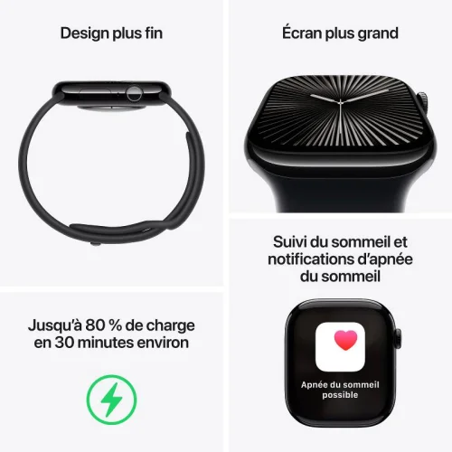 Apple Watch Series 10, Boîtier en aluminium Noir de jais (42 mm / GPS ) Boucle Sport Encre violette Image 4