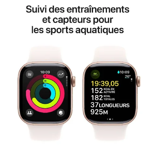 Apple Watch Series 10, Boîtier en aluminium Rose Gold (42 mm / GPS ) Bracelet Sport Rose Tendre - S/M Image 3