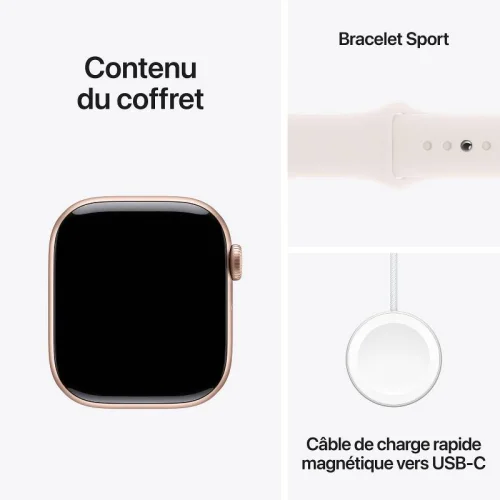 Apple Watch Series 10, Boîtier en aluminium Rose Gold (42 mm / GPS ) Bracelet Sport Rose Tendre - M/L Image 3