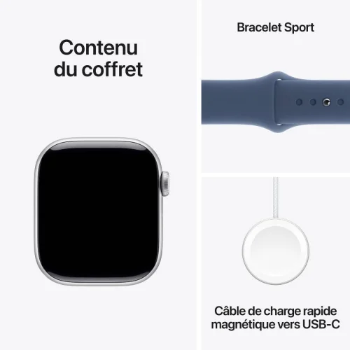 Apple Watch Series 10, Boîtier en aluminium Argent (46 mm / GPS ) Bracelet Sport Denim - S/M Image 1