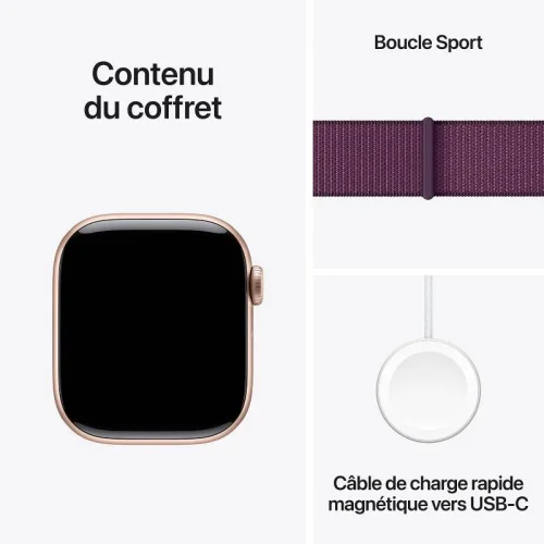 Apple Watch Series 10, Boîtier en aluminium Rose Gold (46 mm / GPS ) Boucle Sport Prune Image 3