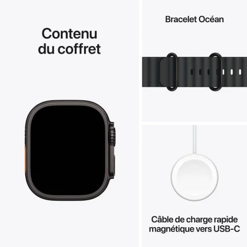 Apple Watch Ultra 2 Boîtier en titane noir (49 mm/GPS-Cellular) - Bracelet Océan / Noir Image 3