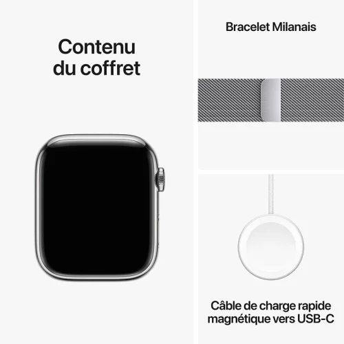 Apple Watch Series 9 Boîtier en Acier inoxydable (41mm / GPS-Cellular) - Bracelet Milanais / Argent Image 2