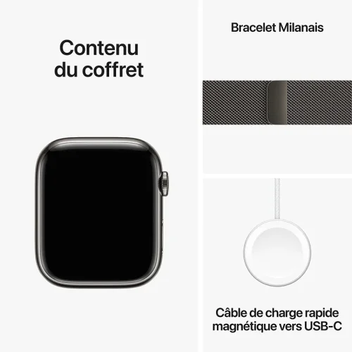 Apple Watch Series 9 Boîtier en Acier inoxydable (41mm / GPS-Cellular) - Bracelet Milanais / Minuit Image 3