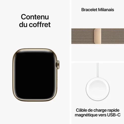 Apple Watch Series 9 Boîtier en Acier inoxydable (41mm / GPS-Cellular) - Bracelet Milanais / Or Image 1