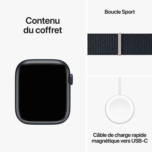 Apple Watch Series 9 Boîtier en Aluminium (45mm / GPS) - Boucle Sport / Minuit Image 2