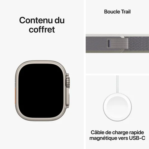 Apple Watch Ultra 2 Boîtier en titane (49 mm/GPS-Cellular) - Bracelet Boucle Trail Vert/gris Image 3