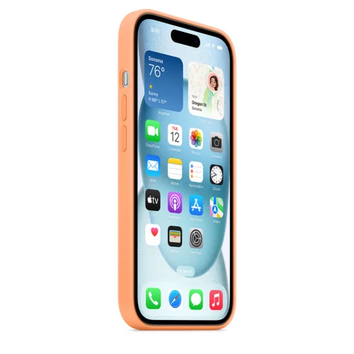 Apple Coque en silicone avec MagSafe pour iPhone 15 - Sorbet à l’orange Image 1