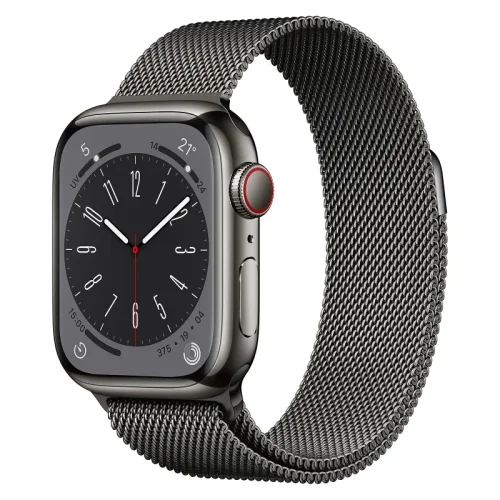 Apple Watch Series 8 Boîtier en Acier inoxydable (45 MM/GPS-Cellular) - Bracelet Milanais / Graphite Image 3