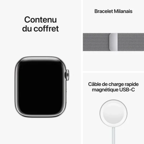 Apple Watch Series 8 Boîtier en Acier inoxydable (45 MM/GPS-Cellular) - Bracelet Milanais / Argent Image 2