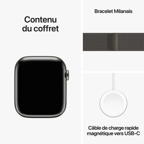 Apple Watch Series 9 Boîtier en Acier inoxydable (45mm / GPS-Cellular) - Bracelet Milanais / Minuit Image 3
