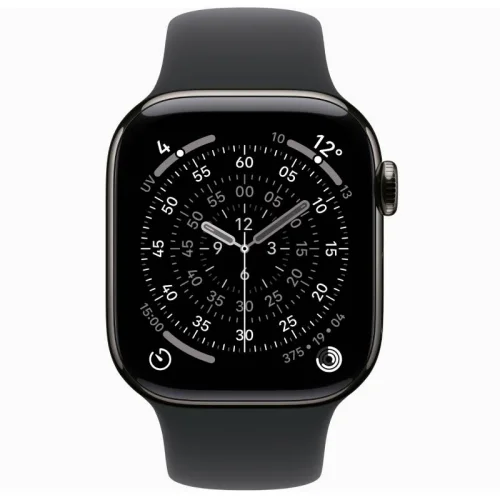 Apple Watch Series 11, Boîtier en Titane Ardoise (GPS + Cellular/46 mm) Bracelet Sport Noir - S/M Image 1