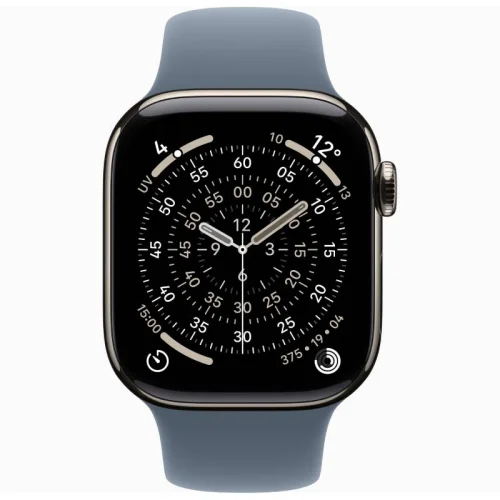 Apple Watch Series 11, Boîtier en Titane Naturel (GPS/42 mm) Bracelet Sport Bleu maritime - S/M Image 1