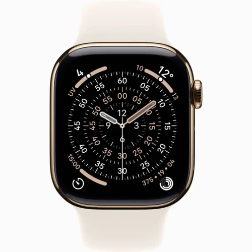 Apple Watch Series 11, Boîtier en Titane Or (GPS/42 mm) Bracelet Sport Lumière stellaire - S/M Image 1