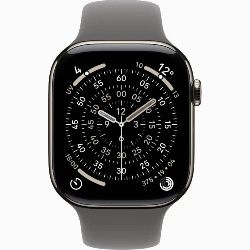 Apple Watch Series 11, Boîtier en Titane Naturel (GPS/46 mm) Bracelet Sport Gris minéral - S/M Image 2